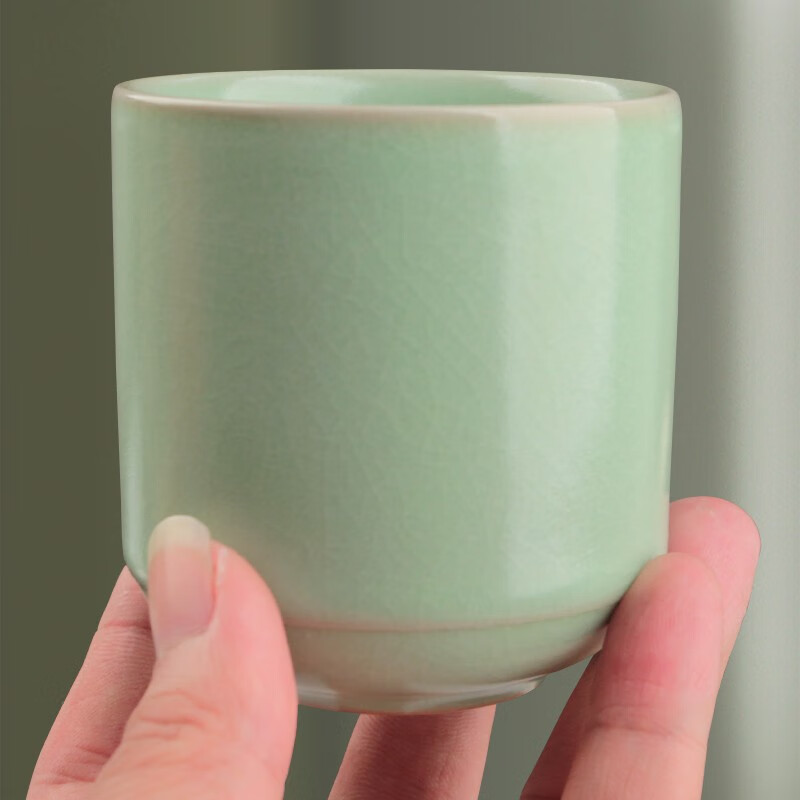 易信陶瓷茶杯大号品茗杯汝窑开片主人杯单杯喝茶杯功夫茶具配件 汝窑高升杯-天青