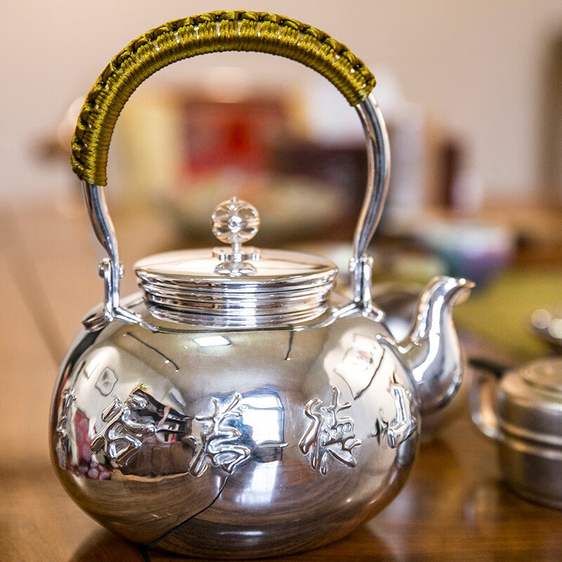 银阔 蟠龙工艺  足银茶具 手工金银器 定制  上德若谷银壶
