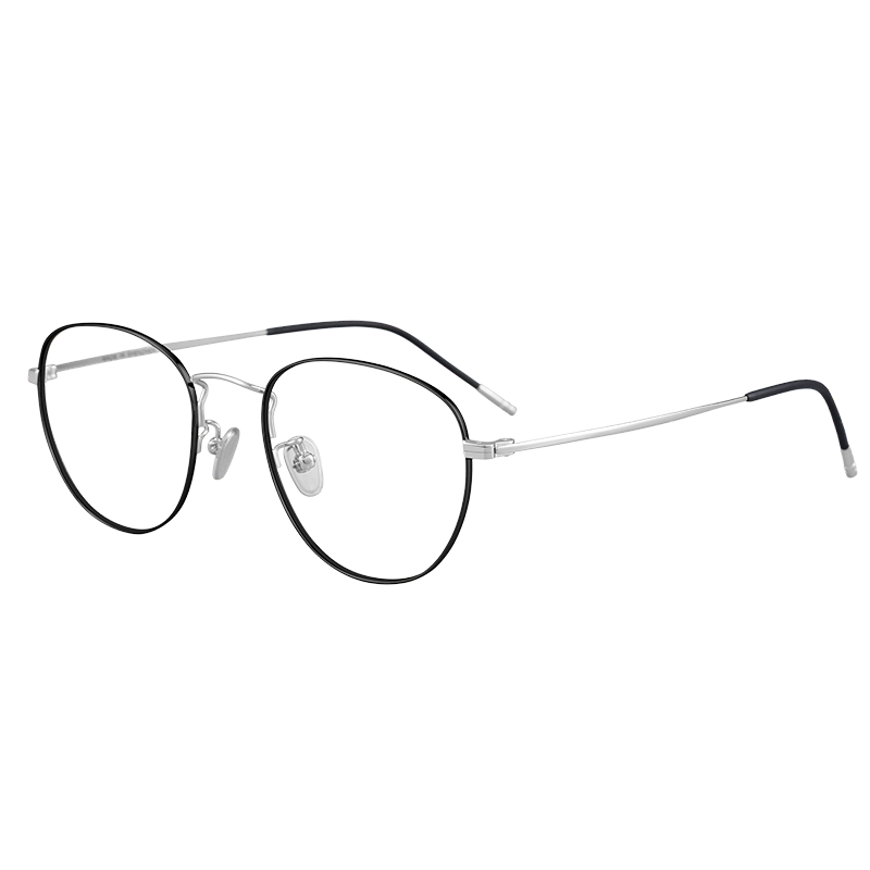pulais 普莱斯 5317 黑银色合金眼镜框+平光防蓝光镜片 灰变