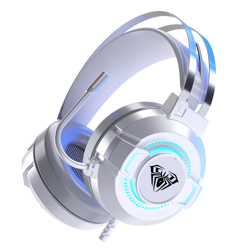 狼蛛（AULA）电脑耳机头戴式耳麦 游戏电竞耳机7.1笔记本电脑重低音有线降噪听声辩位 典雅白【USB+双3.5接口】 49元