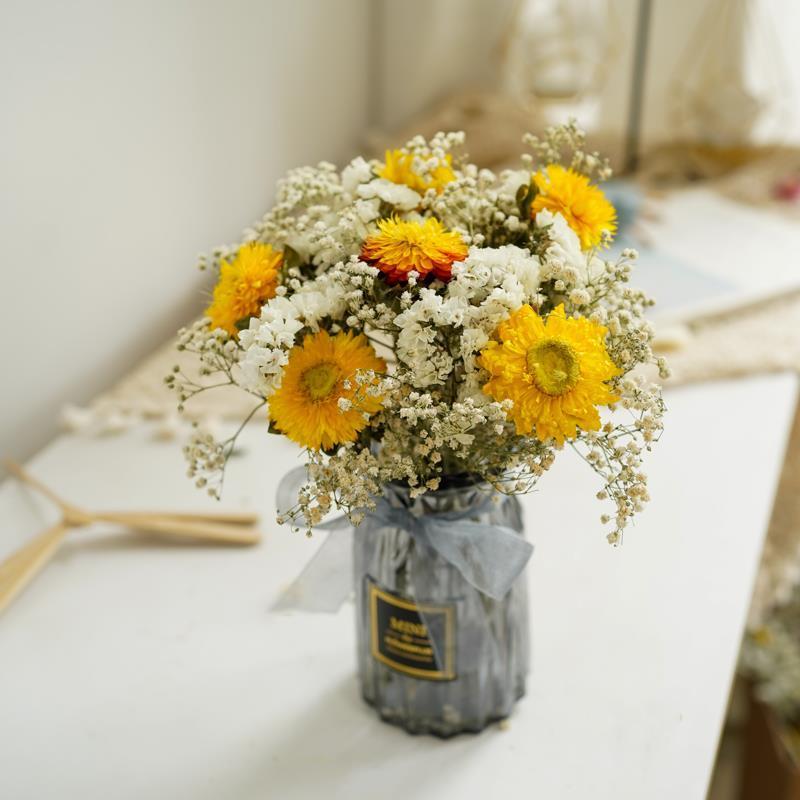 【精选直发】满天星玫瑰雏菊干花花束云南天然风干真花家居装饰摆件