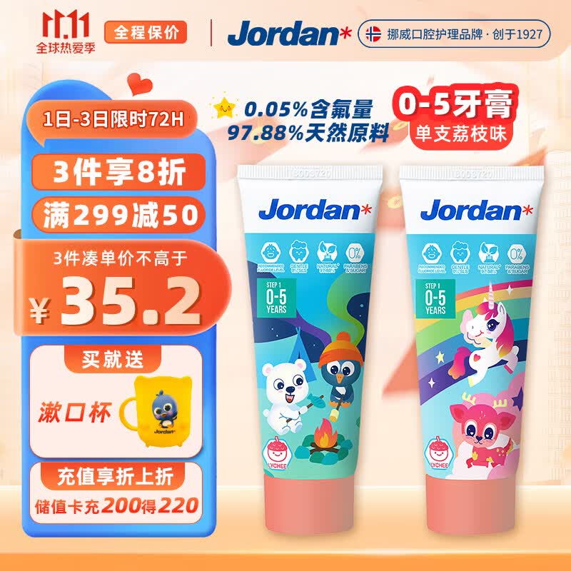 Jordan宝宝婴幼儿童牙膏含氟75g0-1-3-5岁(荔枝味)防蛀马来西亚原装进口使用感如何?