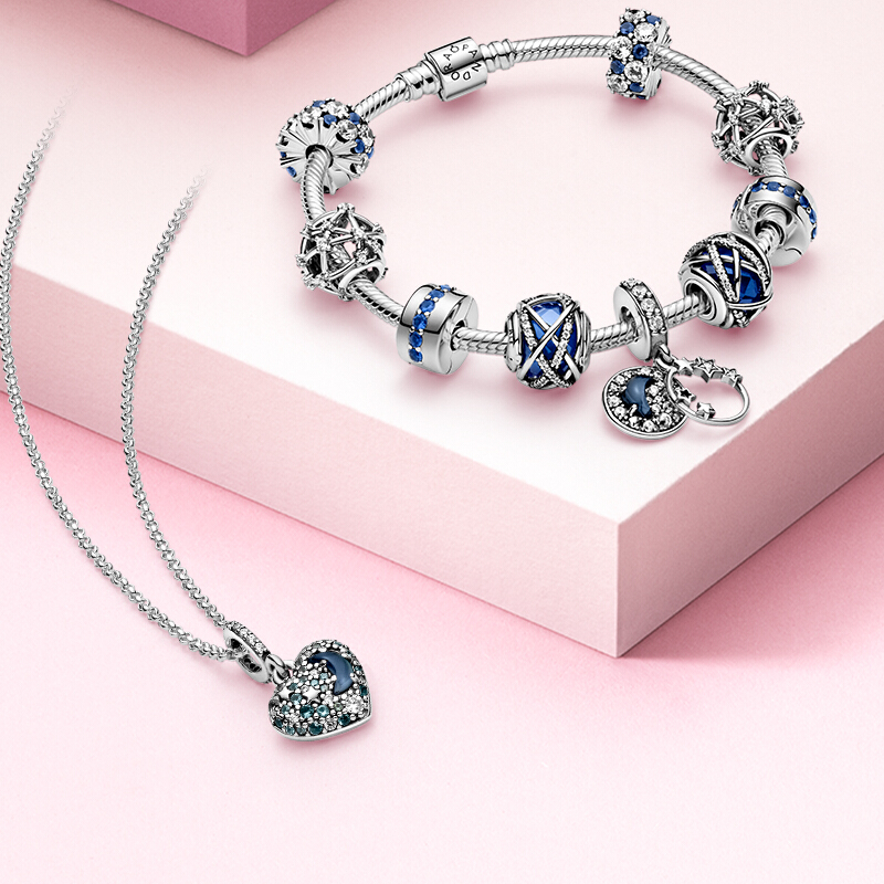 PANDORA 潘多拉Pandora 925银闪耀剔透星蓝固定夹799171C01时尚饰品 送女友礼物