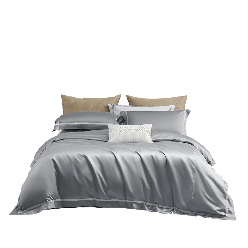 LOVO羅萊生活旗下品牌  四件套高支長(zhǎng)絨棉貢緞套件床上用品床單被套件 【100支禮盒裝】遇見(jiàn)星辰-灰色 1.8米床 床單款 （被套220*240cm）