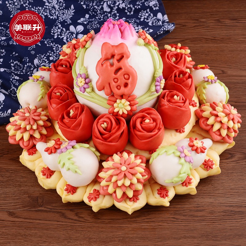 美联升寿桃馒头老人生日祝寿礼物贺寿礼品传统过寿中式蛋糕生日蛋糕糕点寿礼 组合七