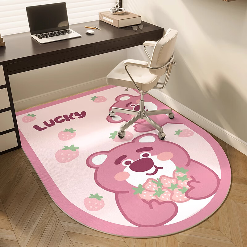 KAYE卡通儿童房转椅地垫卧室书桌学习椅毯阅读区电竞电脑椅防滑脚垫子 SJR-草莓花束-大圆角 60x120 cm