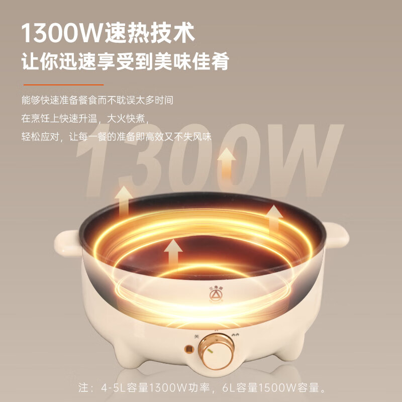 三角牌电煮锅电火锅专用锅家用电蒸锅电炒锅多功能锅蒸煮炖一体2025新款电热锅3-4-5-6-8个人用泡面锅 4L 【25CM锅口丨1300W大功率】