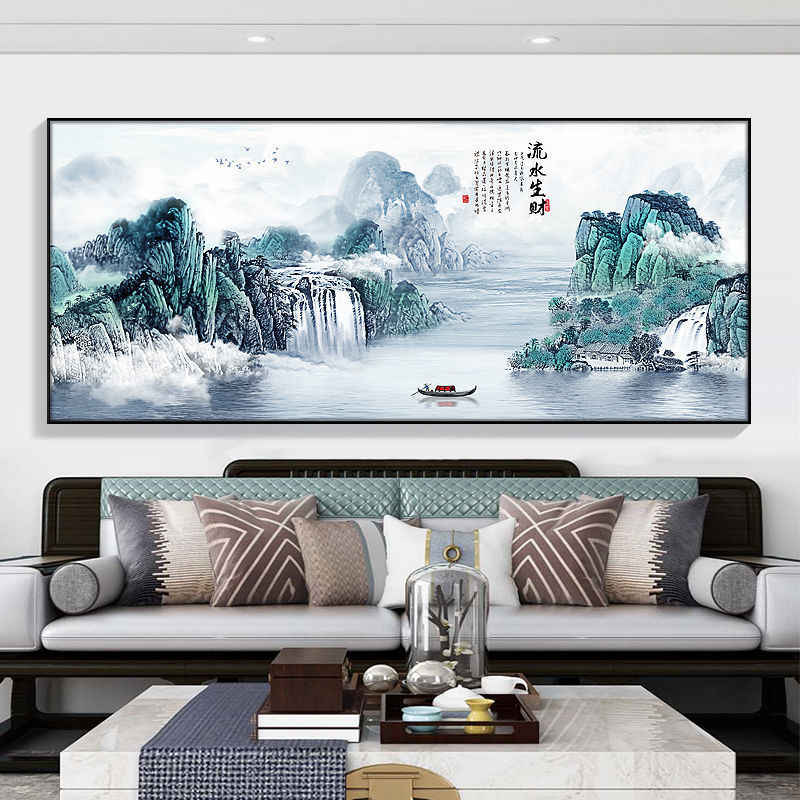 新中式山水画挂画客厅装饰画沙发背景墙壁画办公室3d立体有框国画 02
