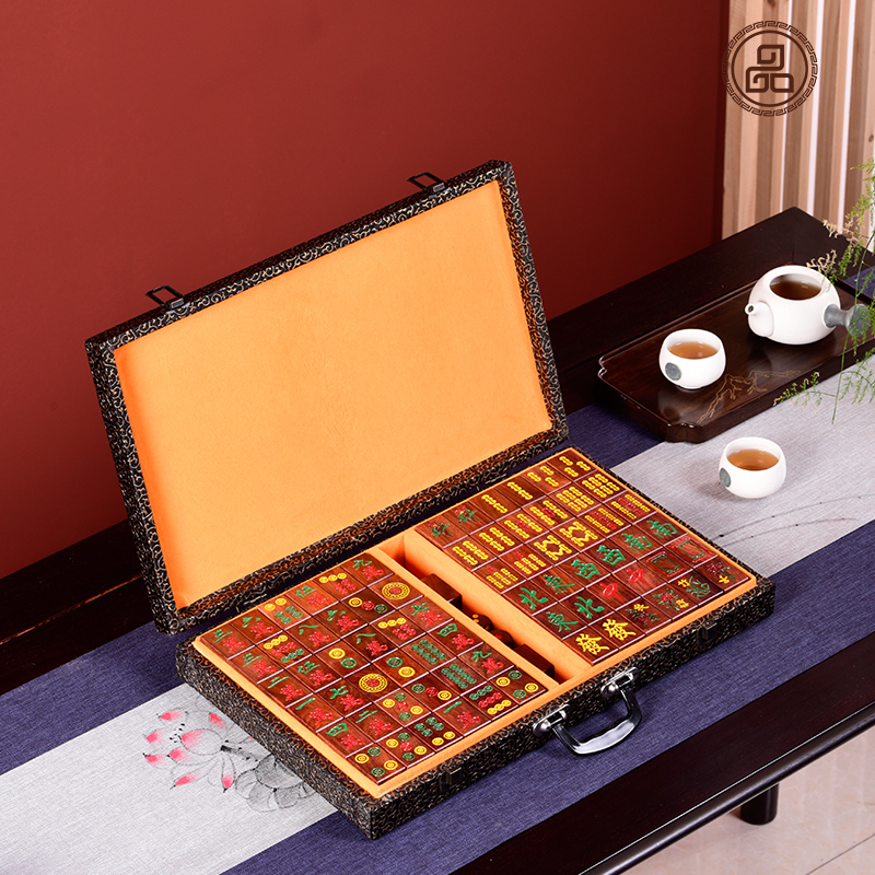 十品仙作红木麻将牌麻将盒大红酸枝麻将收纳家用小叶紫檀麻将棋牌144