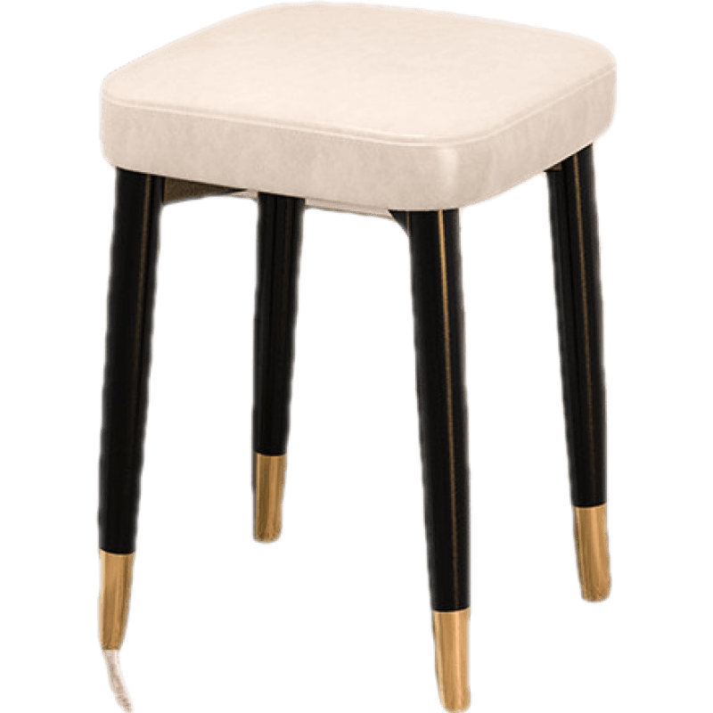 非洲鹰家用吃饭桌凳轻奢软坐方凳简约现代可叠放凳子客厅卧室小矮凳化妆凳 黑金腿皮革米白色