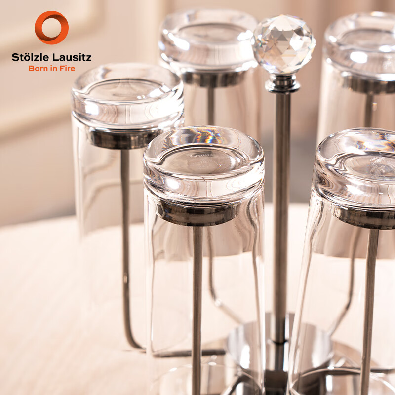 索雅特Stolzle德国进口水晶玻璃绿茶杯高档水杯家用套装耐热牛奶早餐杯 旋转杯架+荟萃水晶茶杯6只装 380ml