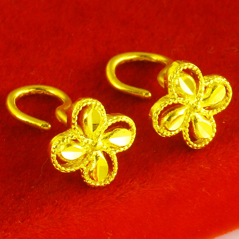 黄金耳钉女款9999足金耳环四叶草真金耳饰素金按克送情人礼物 重约2