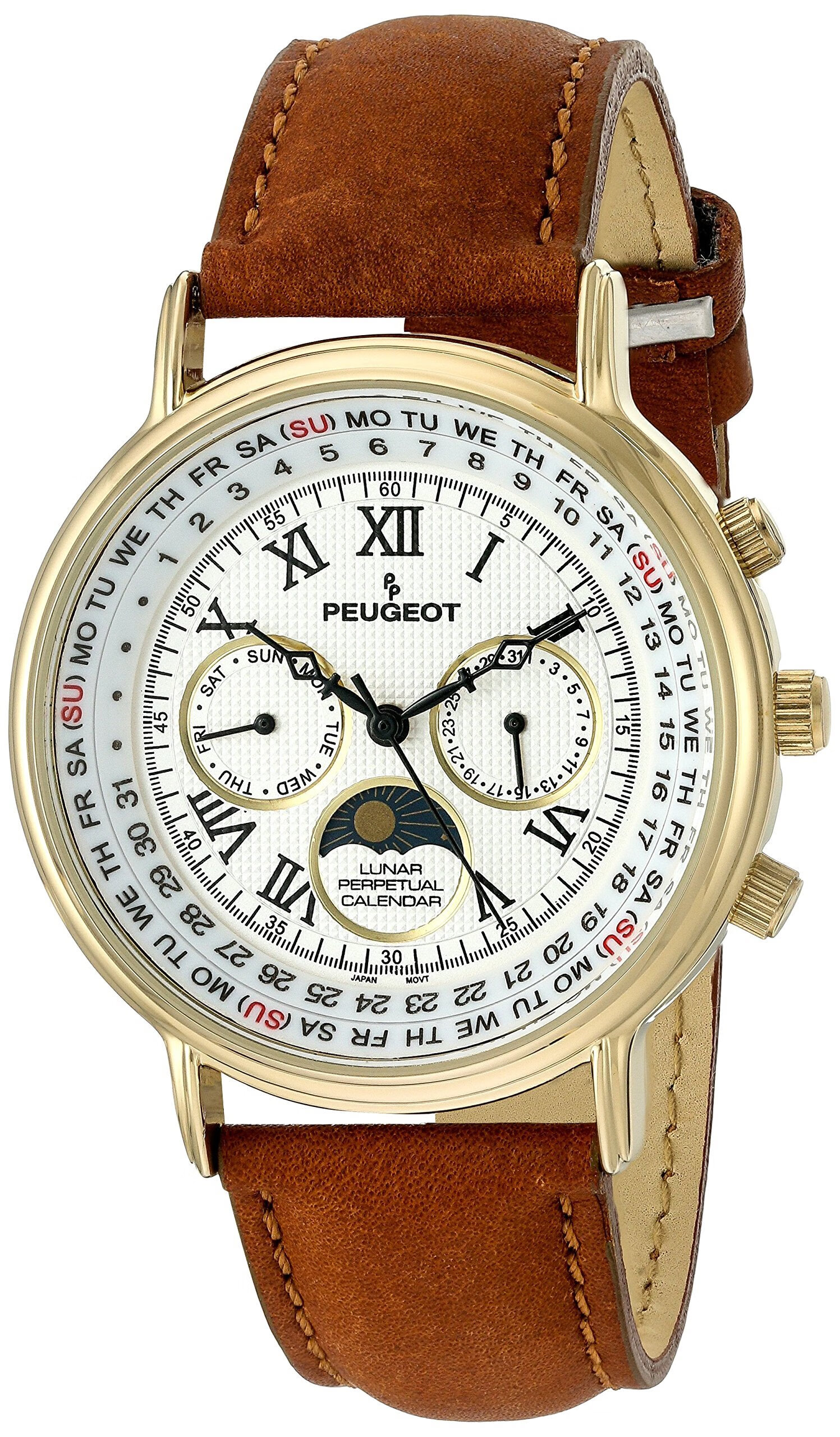 PEUGEOT 标致复古多功能手表 万年历带月相 Brown large