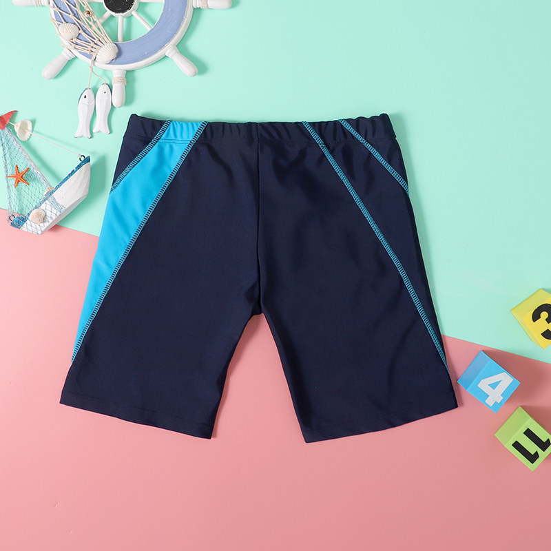 宜肤儿童泳裤男童中大童7-10岁五分平角裤青少年学生速干泳装 蓝色 m