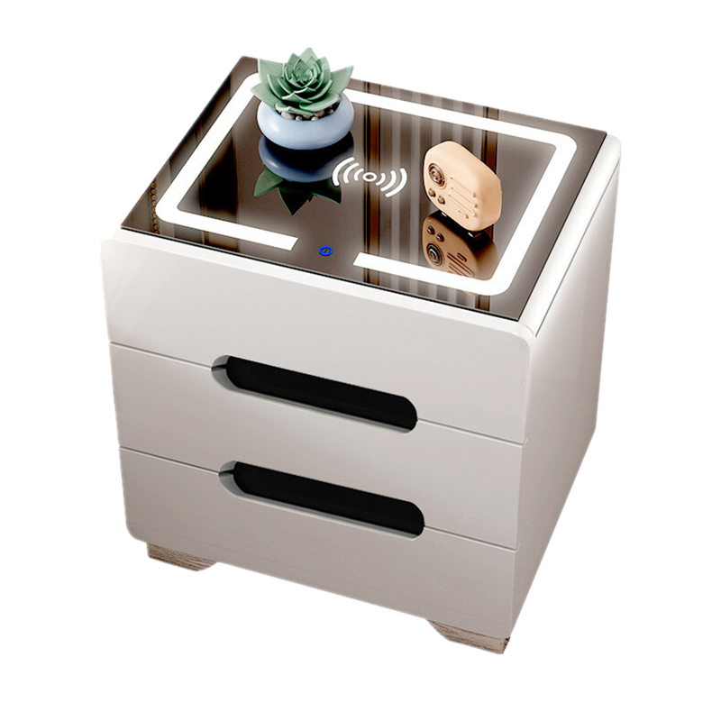 智能床头柜智能超窄床头柜多功能无线充电小尺寸带灯轻奢小型实木迷你床边柜 A12深灰30触灯+无线充+USB 默认USB在右 整装