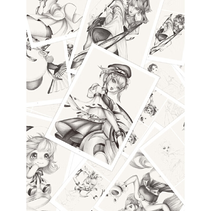 素描临摹卡女角色精微动漫线稿减压手绘画画铅笔创意二次元卡通16开