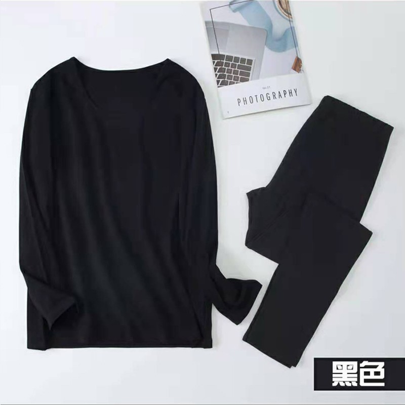 雅鹿大码女士秋衣秋裤套装莱卡加肥加大薄款保暖内衣柔软200斤可穿 黑色套装 XL