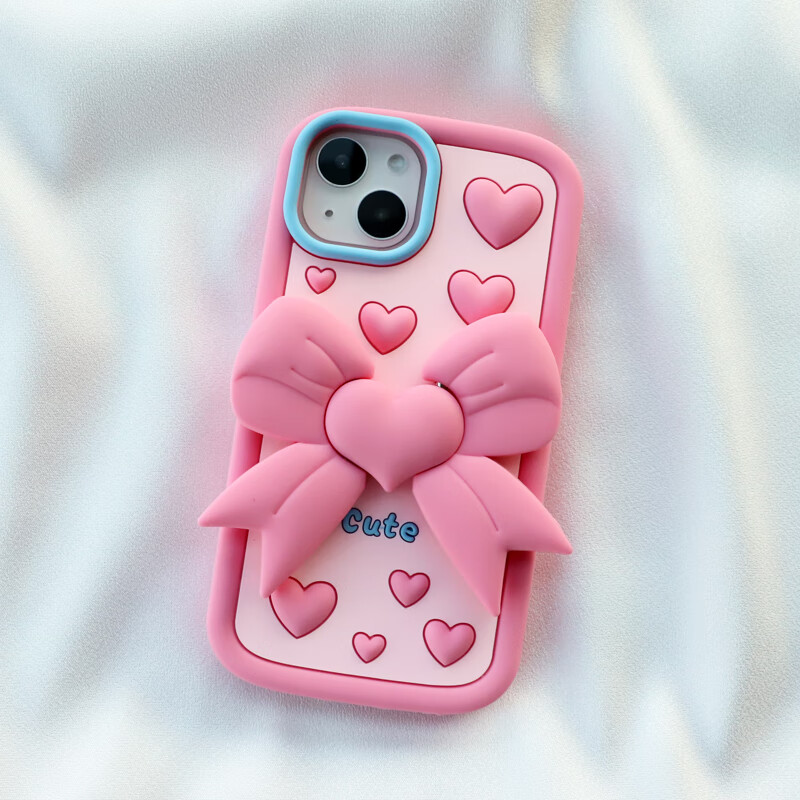 max加厚防摔软硅胶套8plus 【立体支架爱心-粉色】 iphone 15