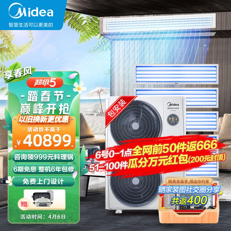 美的（Midea）理想家二代中央空调小多联机大6匹一拖六一级能效全直流嵌入式空调MDVH-V160W/N1-E01LX(E1)Ⅱ