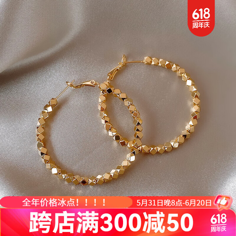 guig18k金耳环大圈圈2024年新款18k黄l金素圈女士圆圈彩金金设计感感