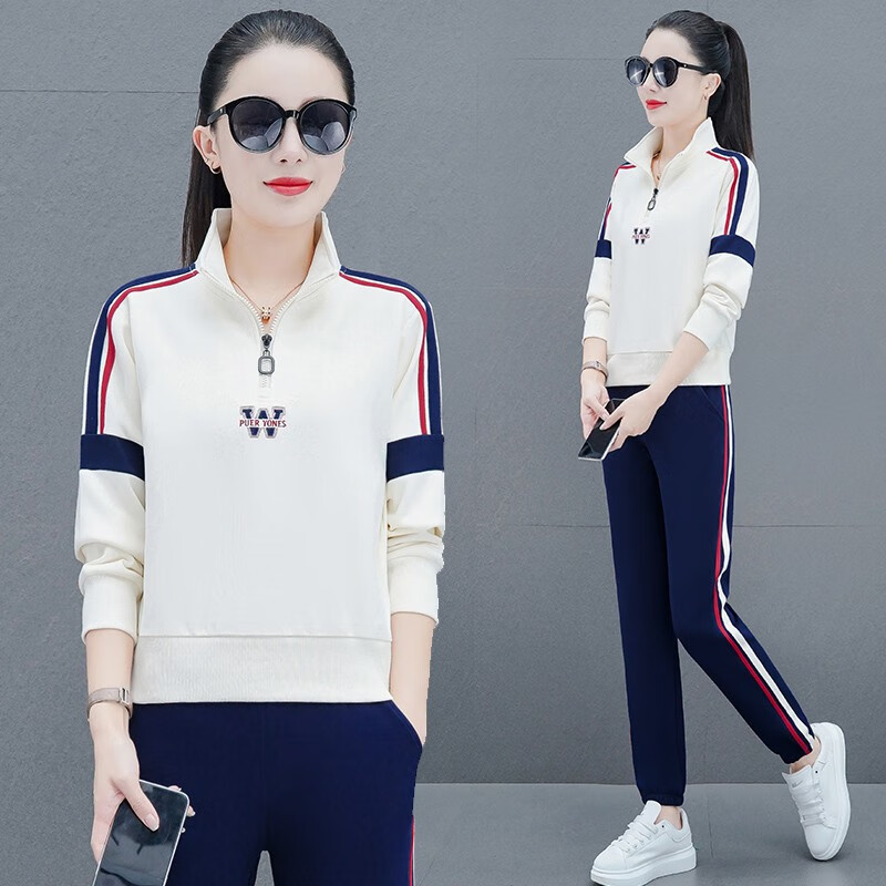 柏菁(bojing)春秋新款女运动套装时尚修身运动服套装女套头半开领休闲