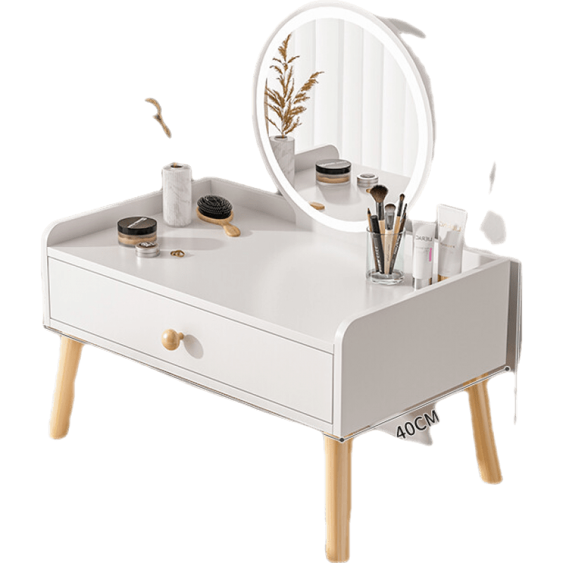 赢鸣飘窗梳妆台卧室小户型简易坐地化妆桌子现代简约网红ins风化妆台 【三挡调节灯】70CM暖白色