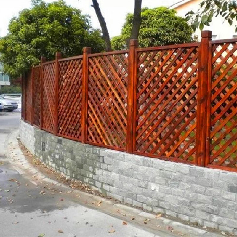 碳化防腐木栅栏定做庭院栏杆木网格别墅围墙户外实木护栏花园围栏