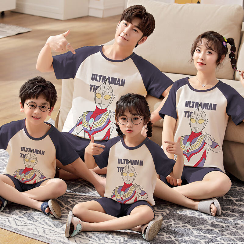 亲子睡衣一家三口奥特曼亲子睡衣一家三口装四口儿童短袖母女母子夏季