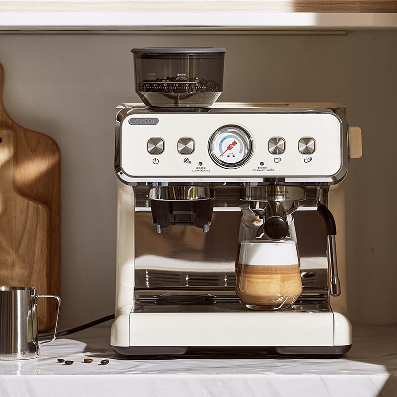 Barsetto意大利百胜图BAE02二代研磨咖啡机双锅炉双泵意式咖啡机半自动咖啡机带现研磨豆一体奶茶店小商用 BAE02（白色） 经济型震动泵