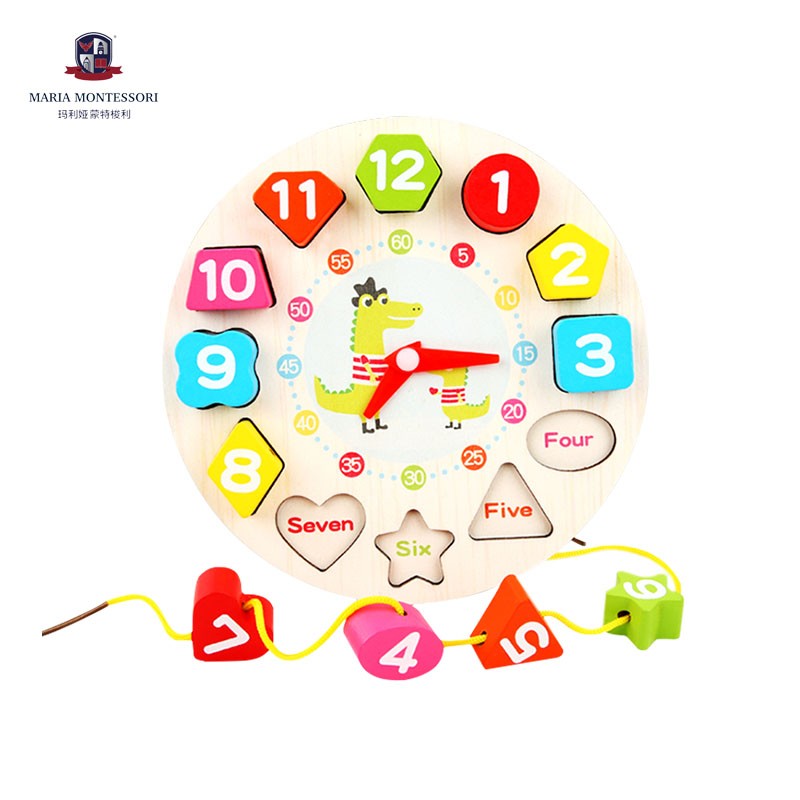 玛利娅蒙特梭利幼儿童木质七巧板俄罗斯方块拼图拼板3-4-6岁宝宝男孩女孩小学生早教积木拼装玩具 时钟（两款随机）