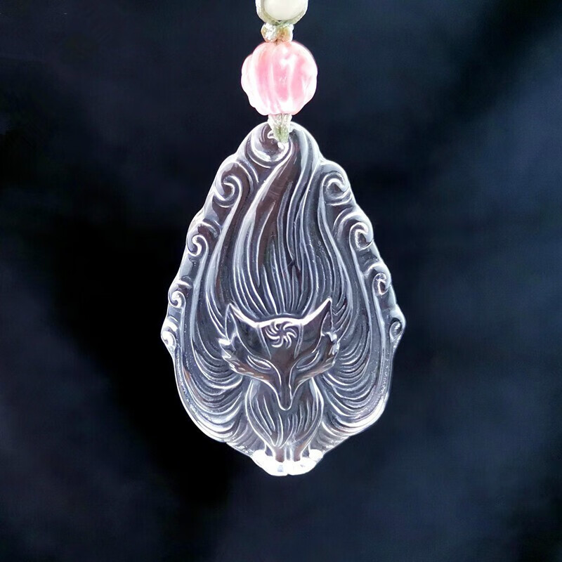 顶盈 道家正宗天然5a白水晶粉晶九尾狐狸吊坠 小狐仙项链 男女款毛衣