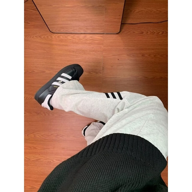 POUM休闲裤男百搭直筒宽松长裤男女美式条纹阔腿裤男日常慵懒风裤子男 BKEG-bk06灰色 2XL 【建议125-140斤】