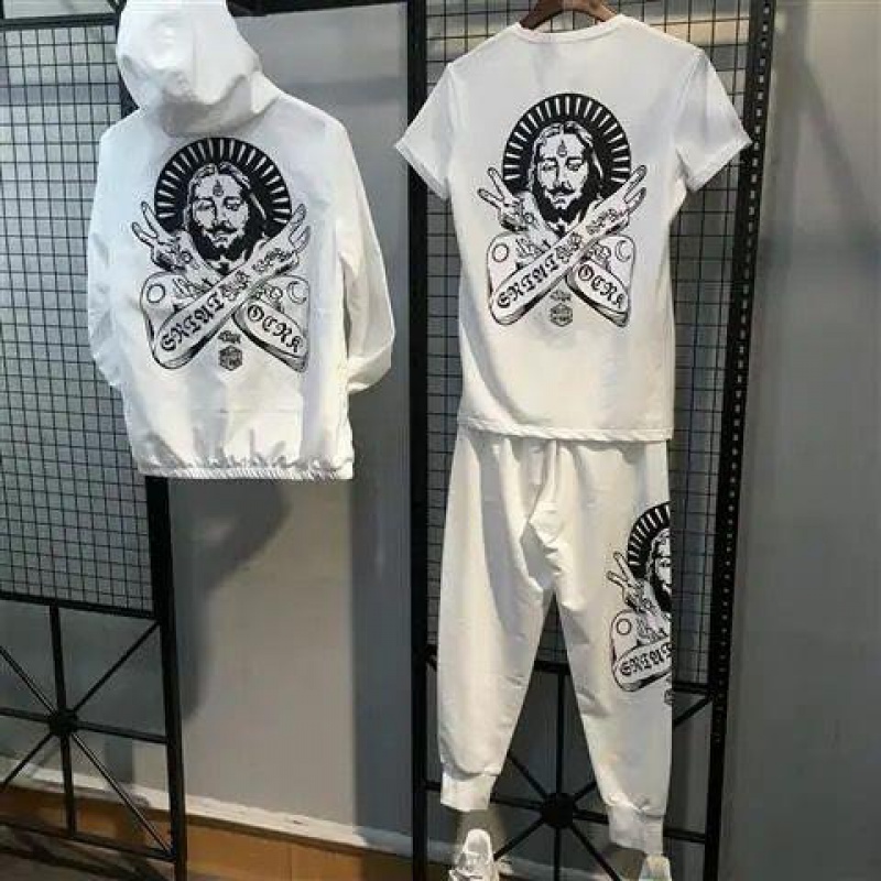 同款法老套装社会精神小伙休闲衣 法老三件套【外套白 短袖白 裤子 s