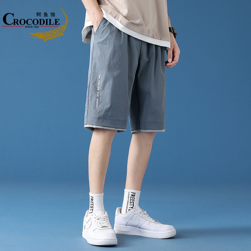 鳄鱼恤（CROCODILE）短裤男夏季运动休闲五分裤男宽松沙滩裤男士户外潮牌短裤子男KXP  S239 雾霾兰 XL