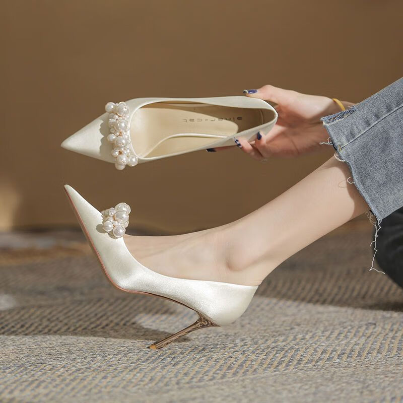 高跟鞋纯欲一次性床上侧空定制婚鞋新娘鞋高级感绸缎秀禾婚纱两穿