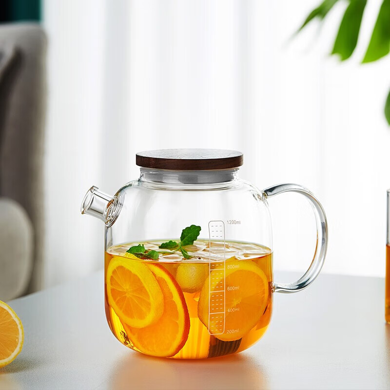 美斯尼玻璃茶壺泡茶壺涼水壺檸檬水壺冷飲茶具花果茶壺燒水壺煮茶壺 1200ml 糖心壺