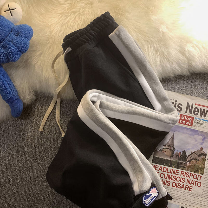 版卫裤魔术贴男春秋潮牌ins港风宽松直筒束脚 k2188黑色【常规款】 m