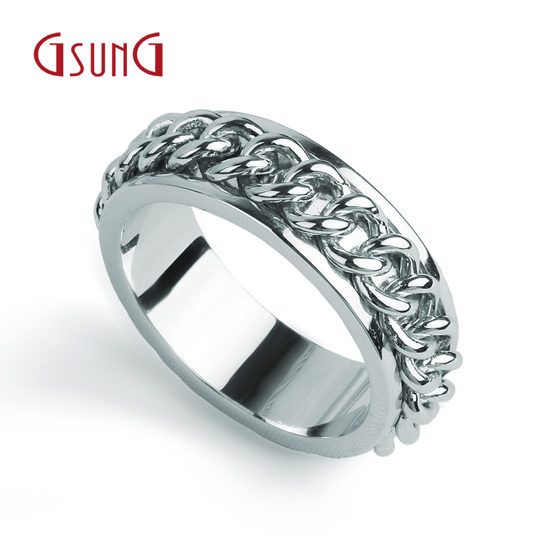 gsung铂金pt950男女款转动戒指大气白金马鞭转运戒指宽面指环 按克