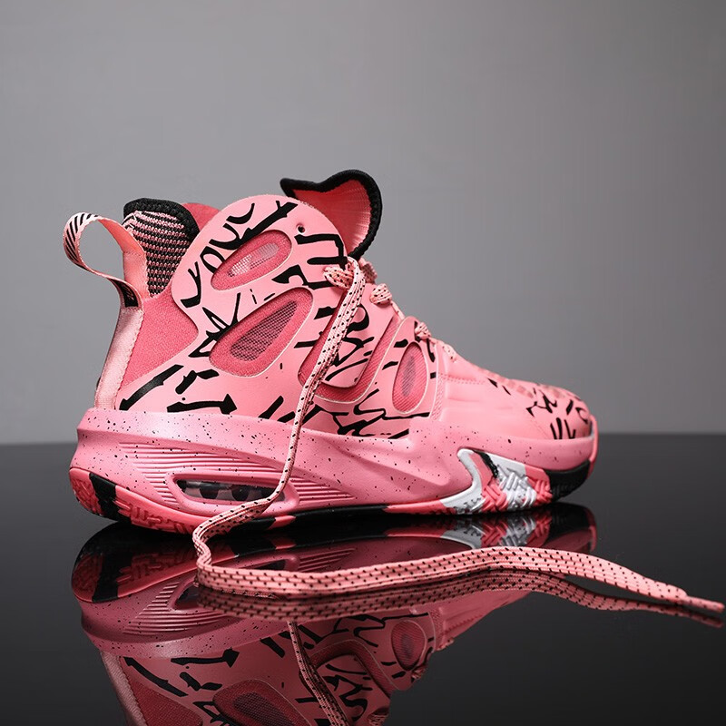 ajdz实战篮球鞋男高帮防滑耐磨青少年aj气垫减震水泥地摩擦有声 粉色