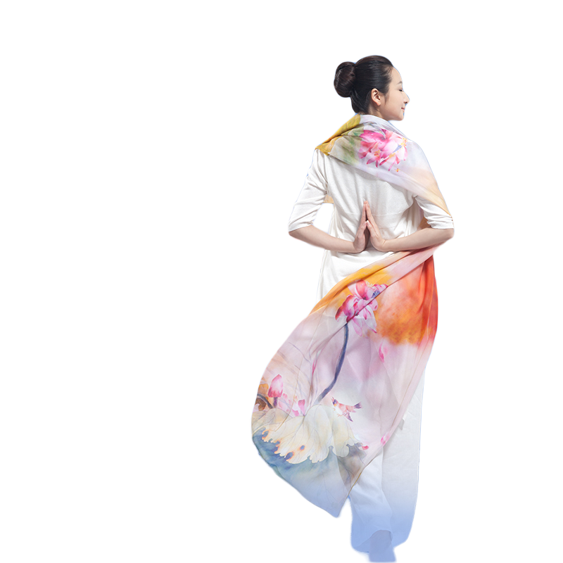 秦曲丝巾女新款重磅真丝围巾礼盒装中国风长巾水墨画艺术春夏秋冬四季杭州桑蚕丝绸旗袍大披肩送长辈妈妈礼品 素装-长巾