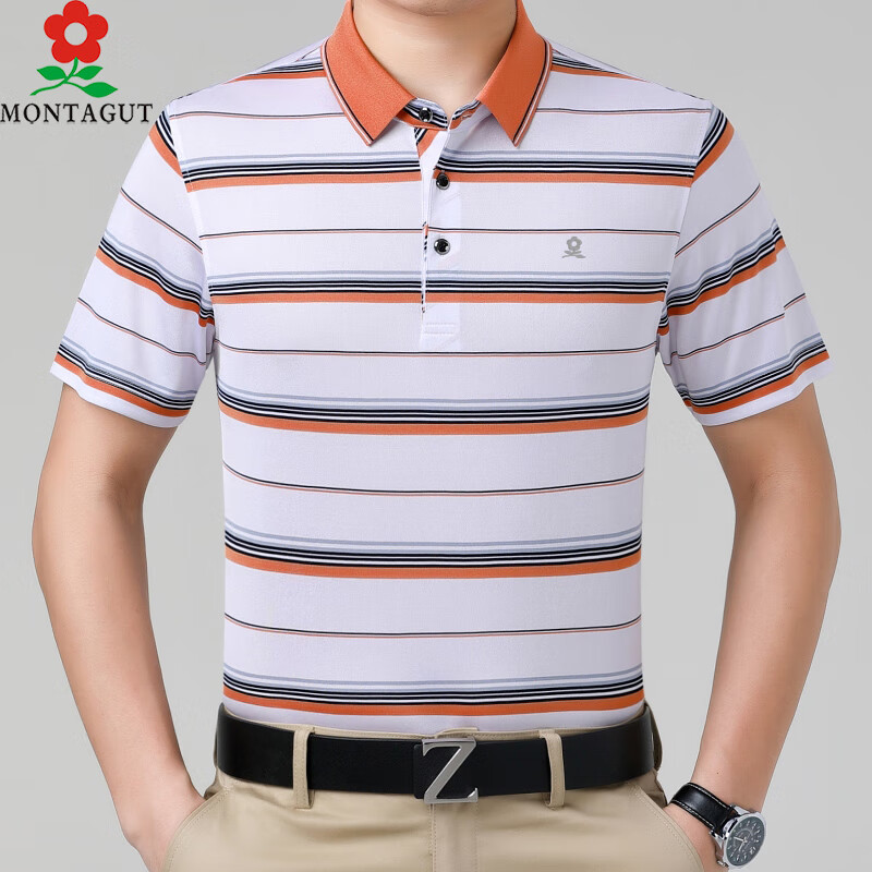 梦特娇(montagut)2024梦特娇男装桑蚕丝短袖t恤中老年爸爸装商务休闲