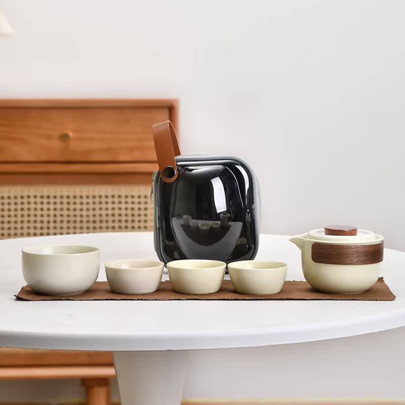 静瓷斋汝窑便携式旅行茶具户外泡茶一壶四杯 现代简约日式 米黄石墨汝窑一壶四杯高性价比高么？