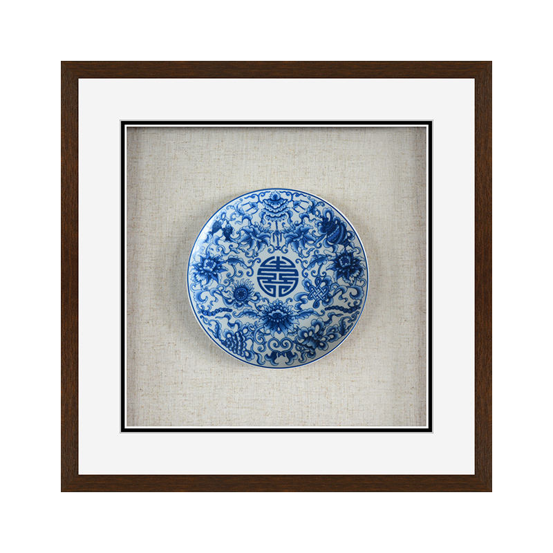 皓涛 新中式实物画酒店书房餐厅立体青花瓷陶瓷盘子挂画瓷板画装饰画