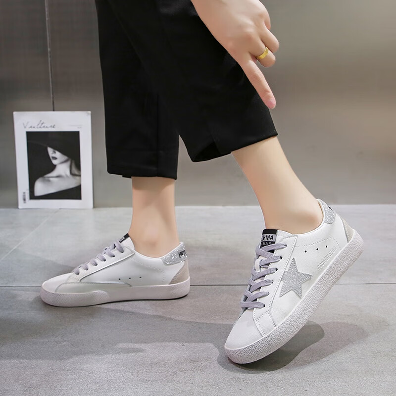 拉脏脏鞋小白鞋女2023新款百搭春季春秋运动子小脏鞋板鞋星星女鞋