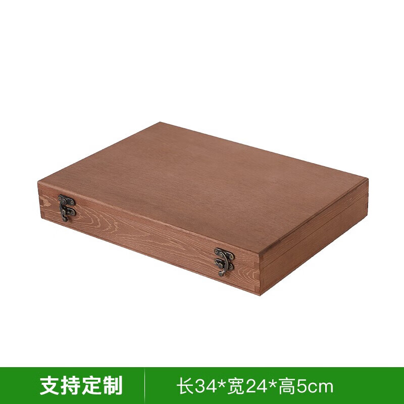 薄款木盒長(zhǎng)方形復(fù)古翻蓋盒扁型相冊(cè)相框畫筆品紀(jì)念冊(cè)收納帶蓋包裝 復(fù)古色34*24*5CM彎鉤扣