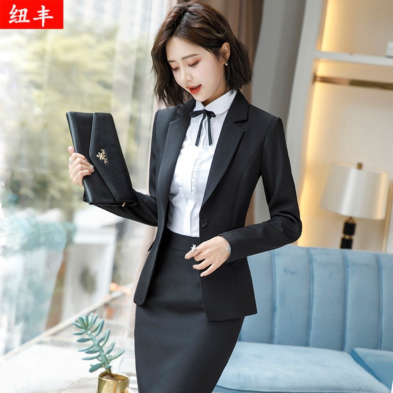 纽丰 职业装女装套装长袖小西装女酒店前台西服工装大学生面试正装ol