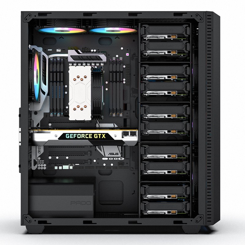 半岛铁盒（PADO）F10 黑色 多硬盘位散热电脑主机箱（13x硬盘位NAS/附10个抽拉式机械硬盘支架/支持ATX主板）