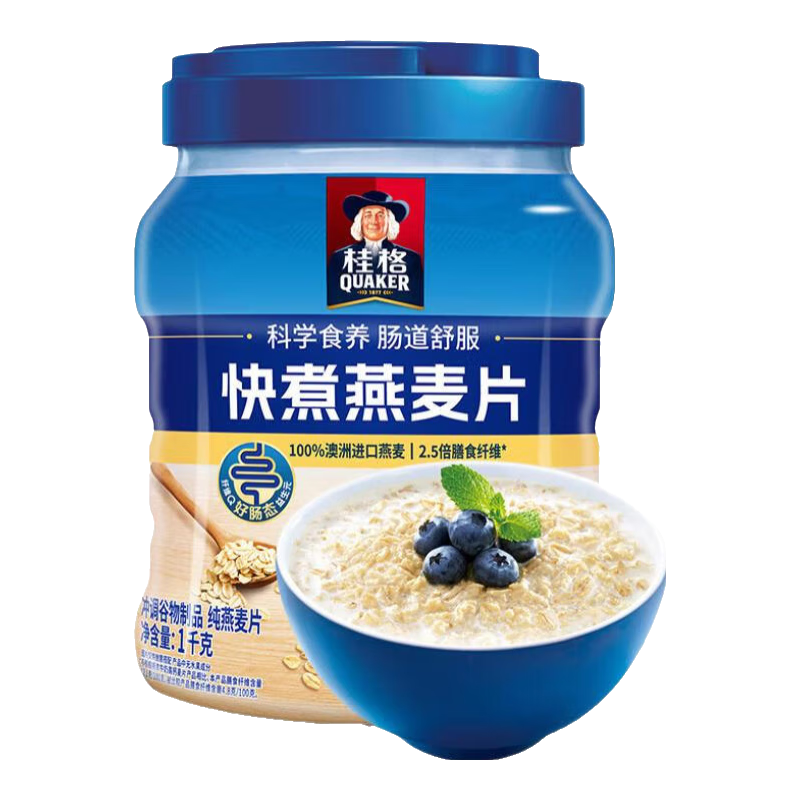 桂格【專享】罐裝即食/快煮燕麥片1000g經(jīng)典原味麥片沖飲代餐 罐裝快煮燕麥片1000g*2罐