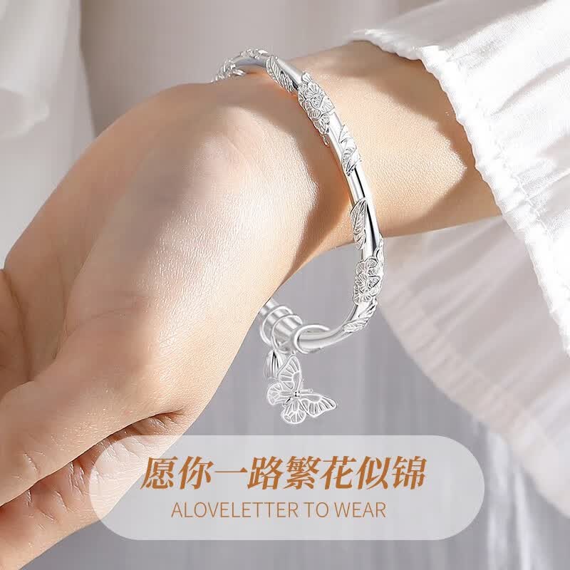 老凤祥蝶恋花足银999手镯女实心镯子七夕情人节生日礼物送女友老婆 蝶恋花足银手镯【30g】