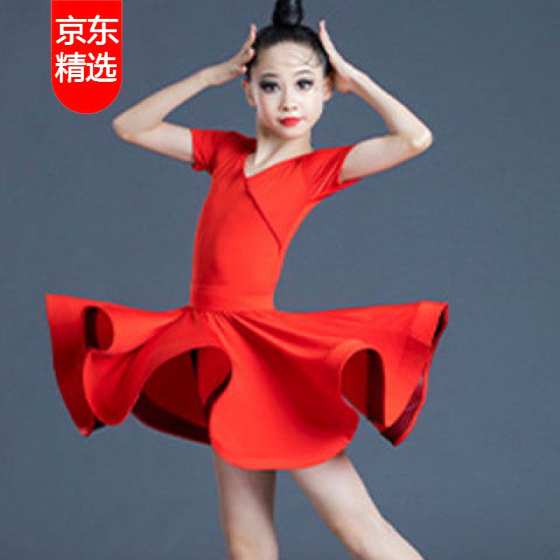 新款女童夏季短袖拉丁舞演出服儿童考级比赛表演服装小女孩舞蹈练功服
